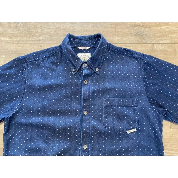 IRON AND RESIN Huckberry Mens M Dark Blue Short Sleeve Pocket Button Up Shirt - Picture 2 of 7